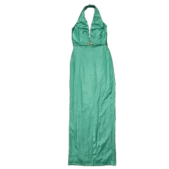 Liv Foster womens Textured Foil Satin Long Column Gown size 4 Summer Green $295 - Picture 7 of 16